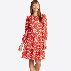 Draper James Red Floral Smocked Sleeve Dress Women Size 14